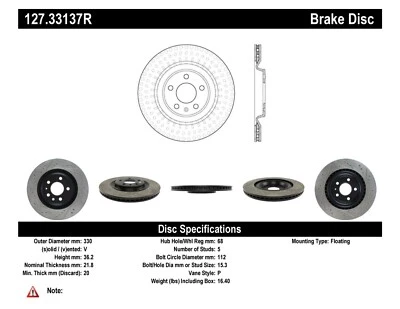Rotor de freno de disco trasero derecho StopTech para Audi S4 A7 2010-2018 / Porsche Macan Foto 1 de 3