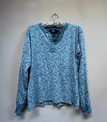 Ralph Lauren 女式上衣长袖亨利印花衬衫棉蓝色 M 码 — 第 1/4 张图片