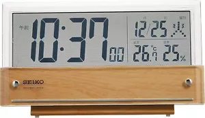 SEIKO Alarm Clock SQ782B Temperature / Humidity See-through LCD Wood Grain - Picture 1 of 8
