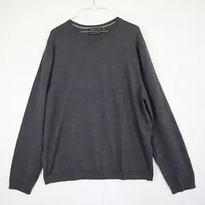 Structure Sweater Mens 2XL XXL Fine Italian Merino Wool Pullover Crew Neck Gray - Picture 1 of 6
