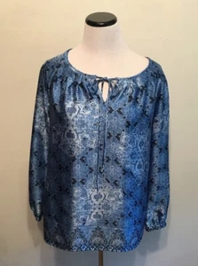 CAMICIA CAMICIA TOP JONES NEW YORK SIGNATURE DONNA M STAMPA BOHO PAISLEY CRAVATTA DAVANTI - Foto 1 di 5