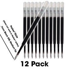 12 x BLACK Parker Style Gel Pen Refills - .7mm Medium Point – FREE USA SHIPPING!