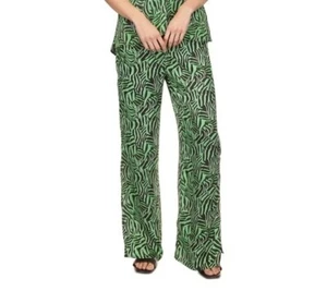 Michael Kors Womens Wide Leg Pants Side Slits Animal Print Sz S In Green - Picture 1 of 3