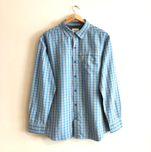 Columbia Fishing Men's Shirt Safe Pocket Sz L Buttoned Washable Blue Gray Plaid - Picture 1 of 12