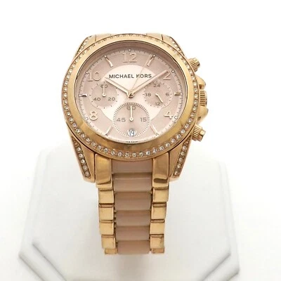 Michael Kors Blair Glitz Womens Chronograph Wrist Watch Rose Gold Tone Quartz - Image 1 of 4