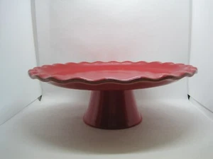 Emile Henry France 12" Ruffled Cake Stand Red - Picture 1 of 7