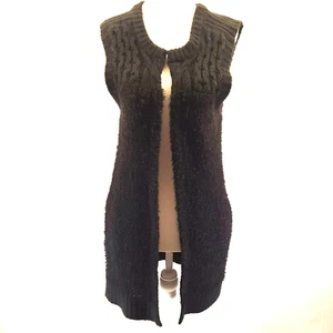 Vera Wang Long Sweater Vest Cardigan Size M Simply Vera Black Y2K Whimsigoth - Picture 1 of 10