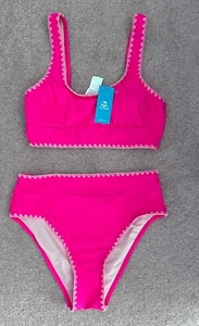 NWT! CUPSHE Hot Pink 2 Piece Bikini Set Swimsuit, Scoop Neck, Wide Straps, Small - Picture 1 of 4