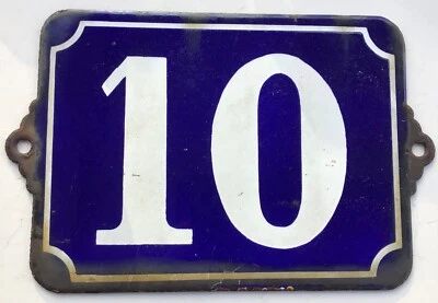 ANCIENNE PLAQUE ÉMAILLÉE NUMÉRO DE RUE 10 ENAMEL SIGN STREET NUMBER 10 - Photo 1/3