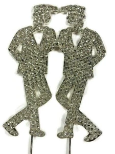 Cake Topper Mr. & Mr. Rhinestone Design Pride Gay Wedding Rhinestone Silver, NEW - Picture 1 of 6