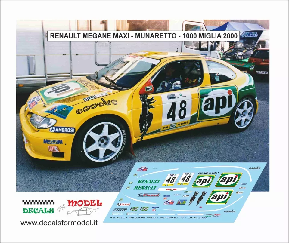 DECALS 1:43 RENAULT MEGANE MAXI MUNARETTO RALLY 1000 MIGLIA 2000 - Immagine 1 di 1