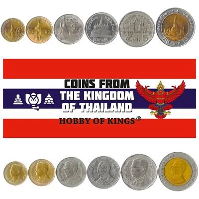 Juego 6 Monedas Tailandia 25 50 Satang 1 2 5 10 Baht 1986 - 2008 Foto 1 de 2