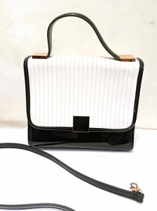 Ted Baker Women’s Mono Black White Patent Leather Quilted Top Handle Bag - Picture 1 of 6
