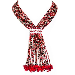 Collar de cuentas de semillas de coral negro beige rojo candelabro - Imagen 1 de 3
