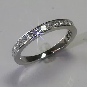2ct Simulated Diamond Channel Set Eternity Wedding Ring Band White Gold Plated - Picture 1 of 3