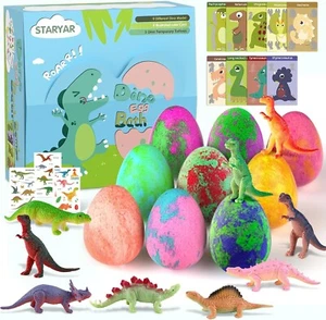 Bath Bombs for Kids with Surprise Toys Inside-9 Pack Organic Dinosaur Bath Bombs - Picture 1 of 12