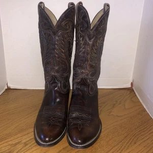 Mens Sz 10.5D Leather Boots Brown Western Cowboy Pre Owned. - Picture 1 of 10