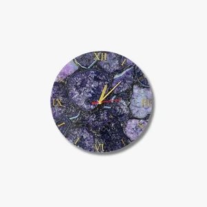Purple Agate Wall Clock | Handmade Gemstone Timepiece | Luxury Wall Décor - Picture 1 of 6