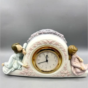 Lladro Porcelain Mantle Clock 5776 Two Sisters  Floral Gold Tone Quartz Works - Picture 1 of 8