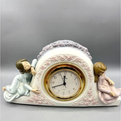 Lladro Porcelain Mantle Clock 5776 Two Sisters  Floral Gold Tone Quartz Works - Image 1 of 4