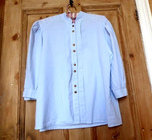Vintage Trachten Retro Folk Blouse Austrian Bavarian Blue Cotton s 40 (12) - Picture 1 of 3