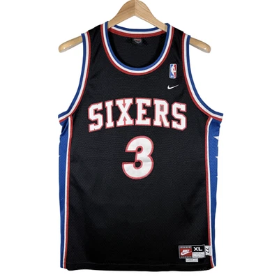 Camiseta deportiva del equipo Nike Allen Iverson Philadelphia 76ers #3 negra 1977 para hombre talla XL +2 Foto 1 de 4