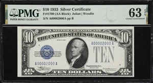 Fr. 1700. 1933 $10 Silver Certificate. PMG Choice Uncirculated 63 EPQ - Picture 1 of 2