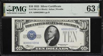 Fr. 1700. 1933 $10 Silver Certificate. PMG Choice Uncirculated 63 EPQ - Image 1 of 2
