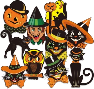 40 piezas decoraciones vintage de Halloween - recortes retro surtidos de calabaza, gato, búho - Imagen 1 de 12