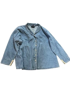 Denim and Company 1X Chambray Hemd mit Knopfleiste Stickerei Akzente - Bild 1 von 7