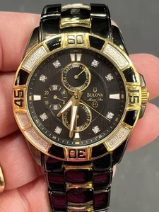 Bulova Marine Star Stainless Steel Men’s Chronograph Watch Gold & Black Works! - Picture 1 of 14