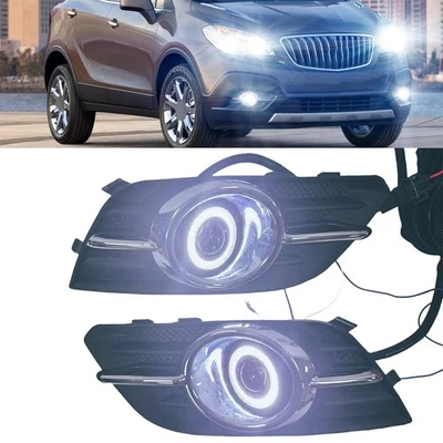 White LED DRL Projector Halo Angel Eye Fog Lights & Wring For 13-16 Buick Encore - Image 1 of 4
