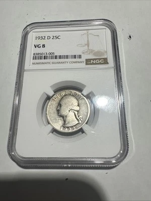 1932 D 25C Washington Quarter - NGC VG8 - Key Date - Image 1 of 2
