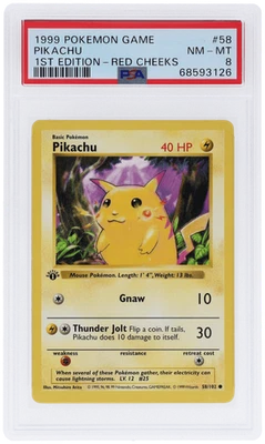 1999 Pokemon Base Set Pikachu 1st Edition Red Cheeks #58 PSA 8 - Image 1 of 2