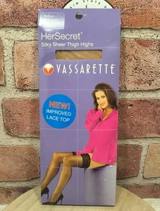 Medias hasta el muslo transparentes sedosas Vassarette Her Secret talla mediana beige nuevas de colección - Imagen 1 de 4