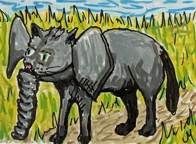 原版 ACEO 绘画猫大象微型艺术卡片风景 Josh Merritt 著 — 第 1/2 张图片