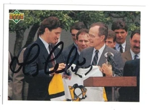 Tarjeta de cubierta superior firmada autografiada por Mario Lemieux 1991 1992 Pittsburgh Penguins - Imagen 1 de 2