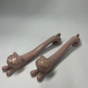 Mid Century Ceramic New Old Stock Stretch Cat Salt And Pepper Shakers 9.5" - Picture 1 of 13