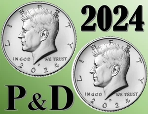 2024 P D Kennedy JFK mezzo dollaro - SET DI DUE (2) MONETE - 50 centesimi - Foto 1 di 4