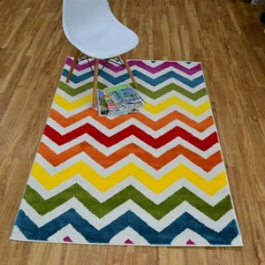 Quality Modern Soft Multi Coloured Rug 120cm x 170cm Zig Zag Rug Bright Rug (D) - Picture 1 of 1