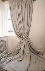 One Pair Lux 100% Linen Interlined Lined BESPOKE 3.05m LONG 2.80m Wide CURTAINS - Picture 1 of 12