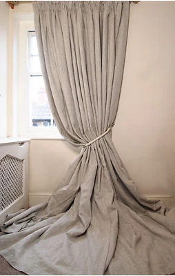 One Pair Lux 100% Linen Interlined Lined BESPOKE 3.05m LONG 2.80m Wide CURTAINS - Image 1 of 4