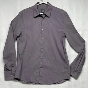Armani Exchange Shirt Mens Medium Slim Fit Purple Striped Stretch Snaps - Picture 1 of 9