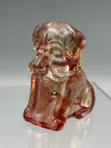 Vintage Figural DOG & Collar Glass CANDY CONTAINER Flashed Pink A&E 183 - Picture 1 of 8