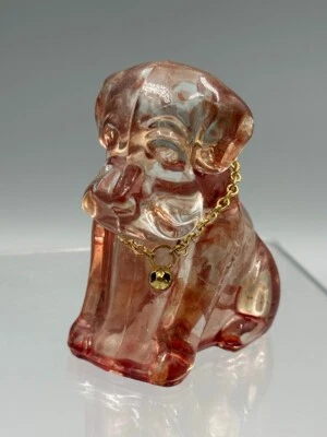 Vintage Figural DOG & Collar Glass CANDY CONTAINER Flashed Pink A&E 183 - Image 1 of 4