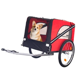 Dog Bike Trailer Breathable Mesh Folding Pet Cargo Cart with 3 Entrances Red - Picture 1 of 48