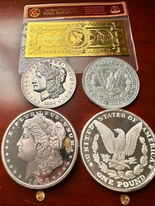 4 Set of 1878 Huge Half KILO Morgan Dollar Silver & 24K Gold Coin Bullion Round - Picture 1 of 7