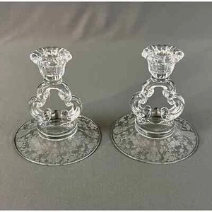 Vtg Cambridge Rosepoint Keyhole Candlesticks Set of 2 Elegant Depression Glass - Picture 1 of 6