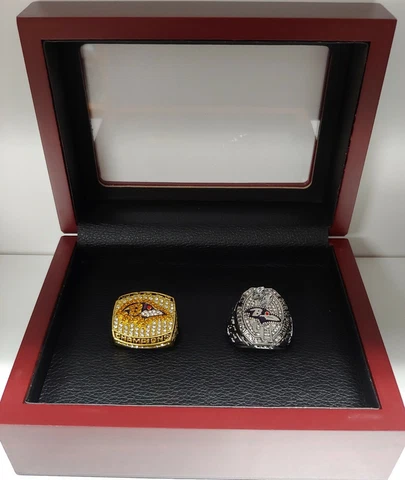 Baltimore Ravens - Super Bowl 2 Ring Set with Wooden Box.. Ray Lewis Joe Flacco Cover