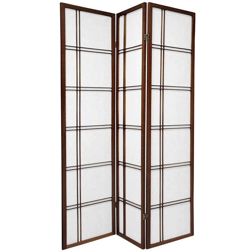 6 ft. Tall Double Cross Shoji Screen - Walnut - 3 Panels - Image 1 of 1